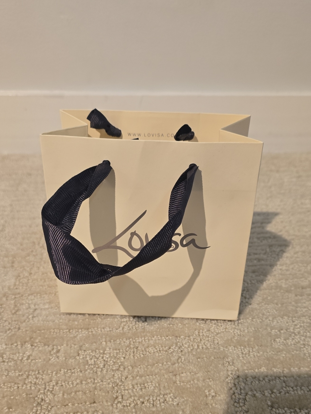 Lovisa Cream Mini Gift Bag with Black Ribbon Handles